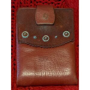 Vintage Princess Gardner Studded Pebbled Leather Bifold Wallet Brown Suede Trim